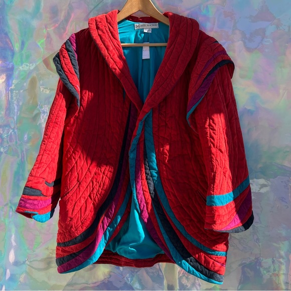 80s Bob Mackie Red Quilt Suede Jacket - Picture 2 of 14
